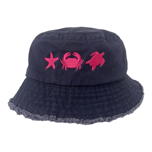 Panama Jack Infant Sea Angel Bucket Hat Denim Blue & Pink Star Crab Turtle - Picture 1 of 3